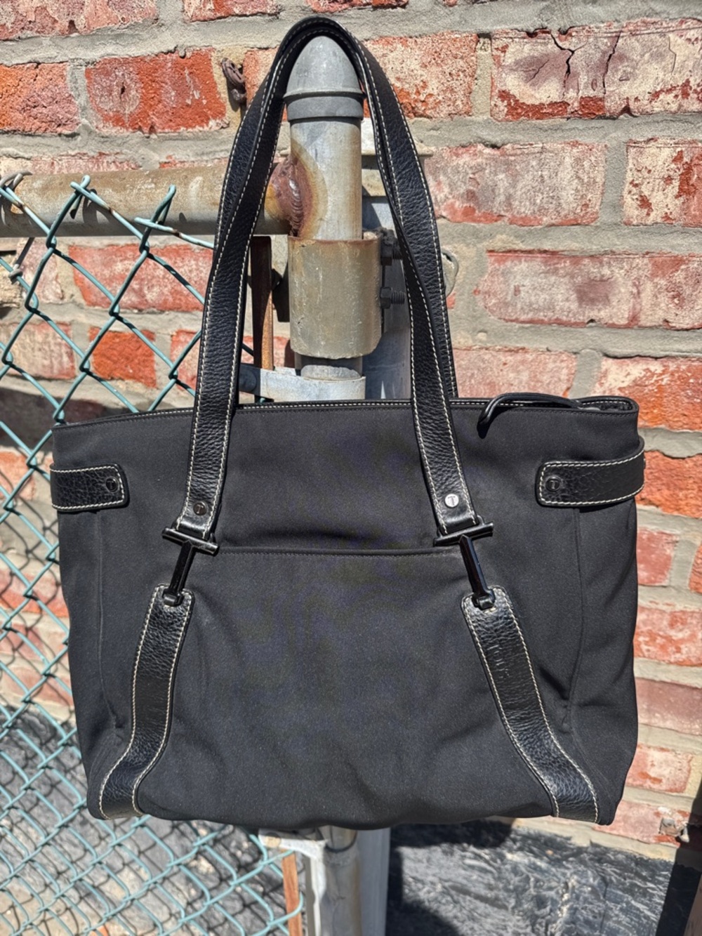 Tod's Black Canvas/Nylon and Leather Tote